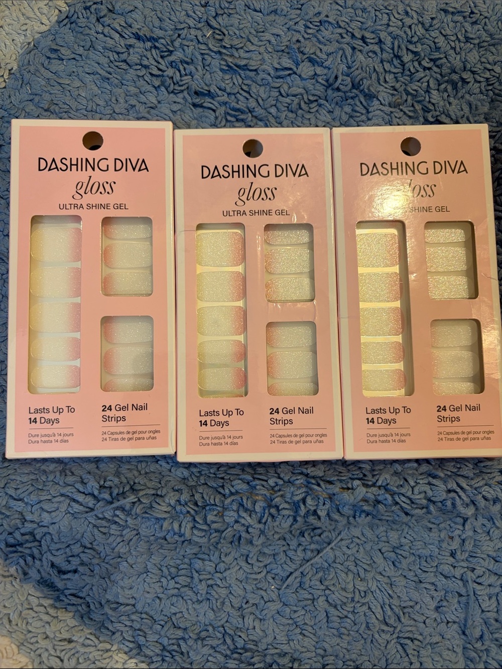 New Dashing Diva Gloss White Iridescent & Pink Gel Nail Strips - 3 Pack